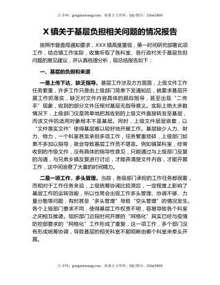 X镇关于基层负担相关问题的情况报告
