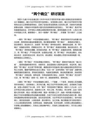 “两个确立”研讨发言