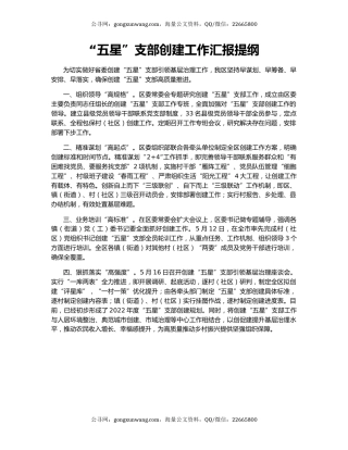 “五星”支部创建工作汇报提纲