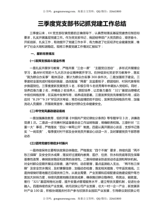 三季度党支部书记抓党建工作总结