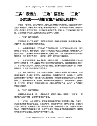 三实”激活力、“三治”强基础，“三化”织网线——镇粮食生产经验汇报材料