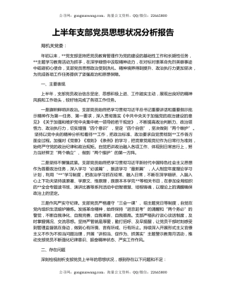 上半年支部党员思想状况分析报告