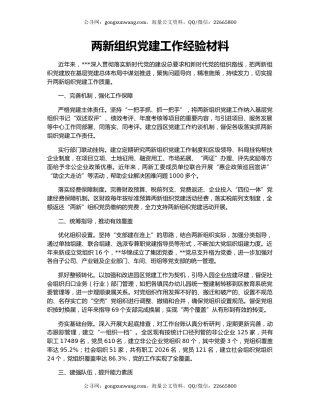 两新组织党建工作经验材料