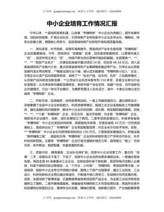 中小企业培育工作情况汇报