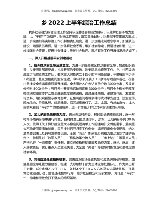 乡2022上半年综治工作总结