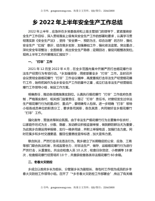 乡2022年上半年安全生产工作总结