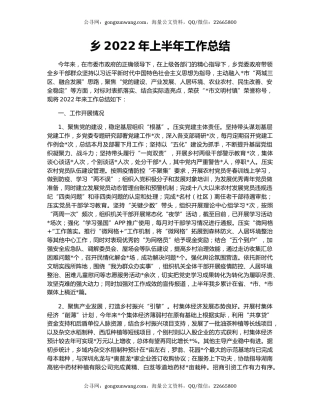 乡2022年上半年工作总结