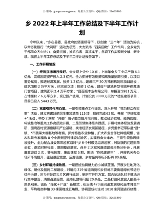 乡2022年上半年工作总结及下半年工作计划（4）