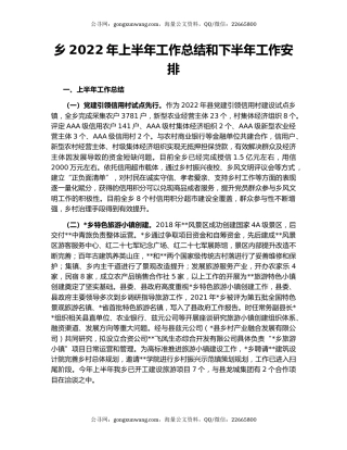 乡2022年上半年工作总结和下半年工作安排