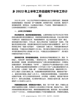 乡2022年上半年工作总结和下半年工作计划
