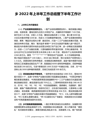 乡2022年上半年工作总结暨下半年工作计划