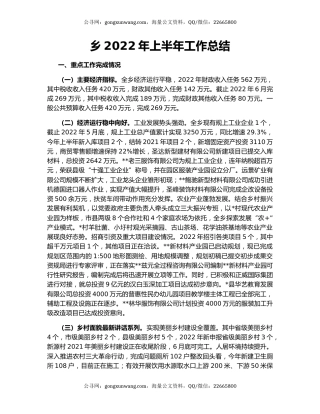 乡2022年上半年工作总结（2）