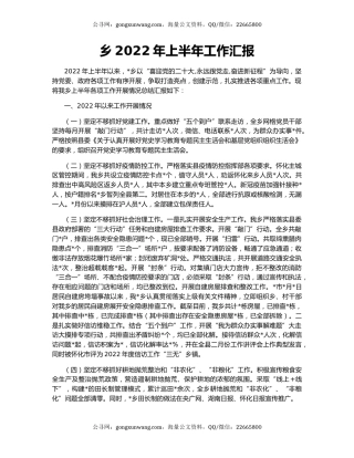 乡2022年上半年工作汇报