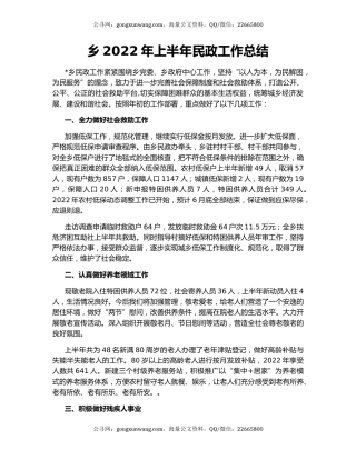乡2022年上半年民政工作总结