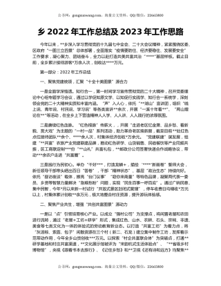 乡2022年工作总结及2023年工作思路