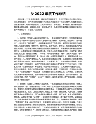 乡2022年度工作总结