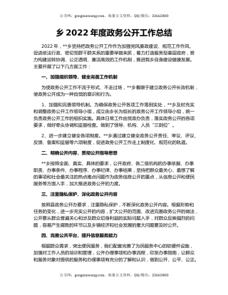 乡2022年度政务公开工作总结