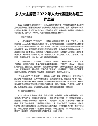 乡人大主席团2022年人大代表建议办理工作总结