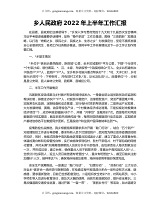 乡人民政府2022年上半年工作汇报