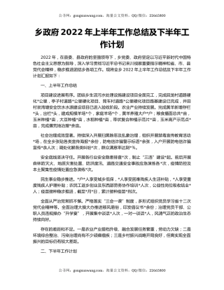乡政府2022年上半年工作总结及下半年工作计划