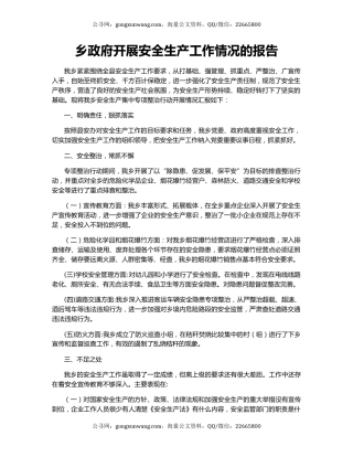 乡政府开展安全生产工作情况的报告