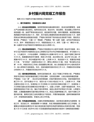 乡村振兴局党组工作报告