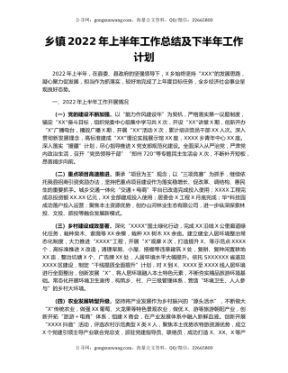 乡镇2022年上半年工作总结及下半年工作计划