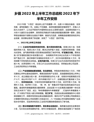 乡镇2022年上半年工作总结和2022年下半年工作安排（2）