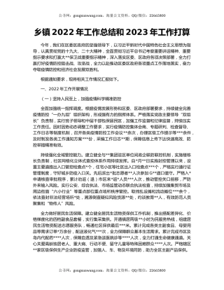 乡镇2022年工作总结和2023年工作打算