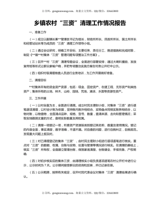 乡镇农村“三资”清理工作情况报告