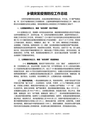 乡镇突发疫情防控工作总结