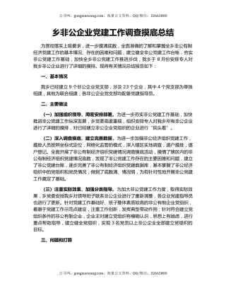 乡非公企业党建工作调查摸底总结