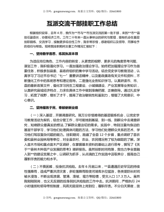 互派交流干部挂职工作总结