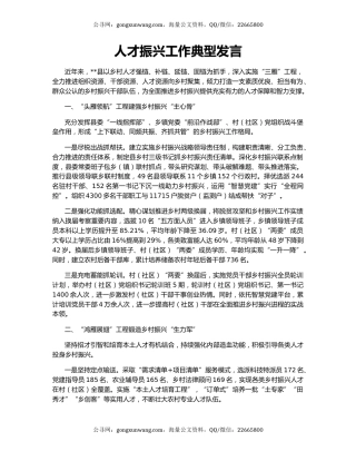 人才振兴工作典型发言