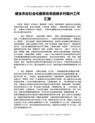 健全农业社会化服务体系助推乡村振兴工作汇报