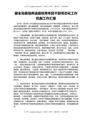 健全完善培养选拔优秀年轻干部常态化工作机制工作汇报