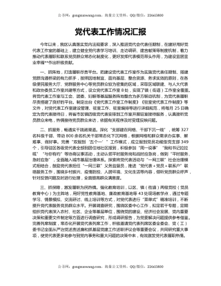 党代表工作情况汇报