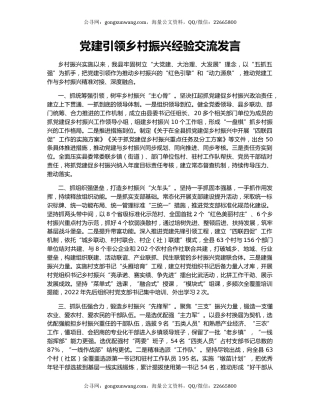 党建引领乡村振兴经验交流发言