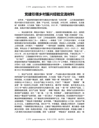 党建引领乡村振兴经验交流材料（2）