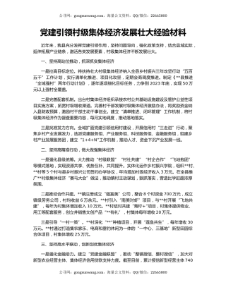 党建引领村级集体经济发展壮大经验材料