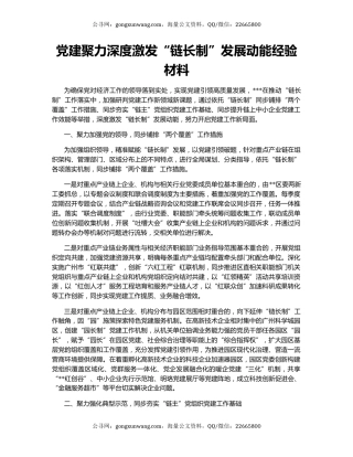 党建聚力深度激发“链长制”发展动能经验材料