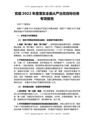 党组2022年度落实全面从严治党目标任务专项报告