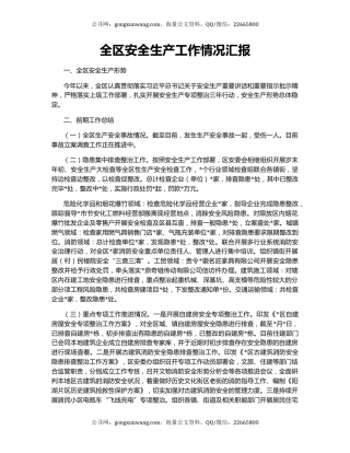 全区安全生产工作情况汇报
