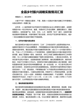 全县乡村振兴战略实施情况汇报