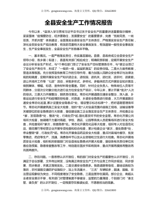 全县安全生产工作情况报告