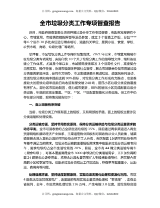 全市垃圾分类工作专项督查报告