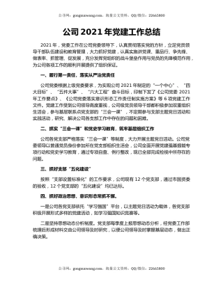 公司2021年党建工作总结（2）