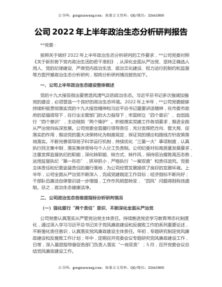 公司2022年上半年政治生态分析研判报告