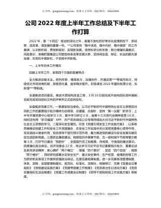 公司2022年度上半年工作总结及下半年工作打算