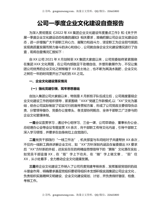 公司一季度企业文化建设自查报告
